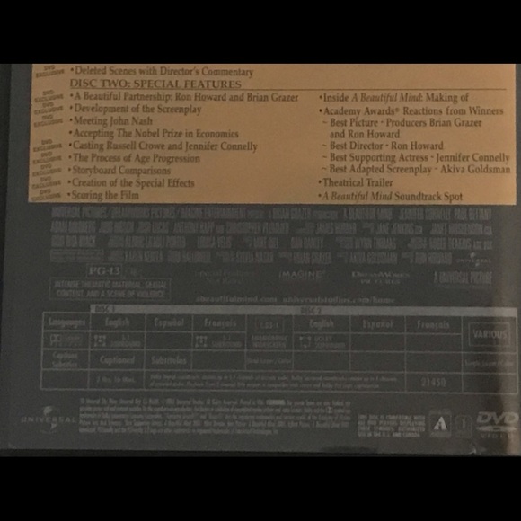 “A Beautiful Mind” Two Disc Academy Award Edition Widescreen DVDs - Pre-owned - Picture 3 of 7